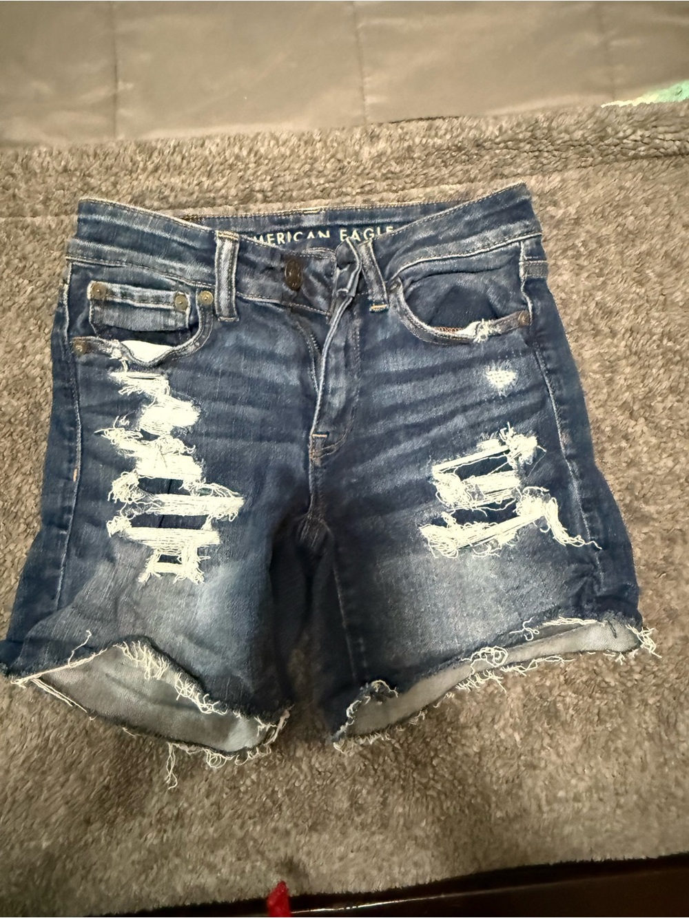American Eagle Outfitters Distressed Dark Blue Denim Shorts